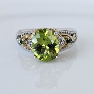 Earth Mined Peridot & Chrome Diopside Pallidium & Sterling Silver Ring Size 7!